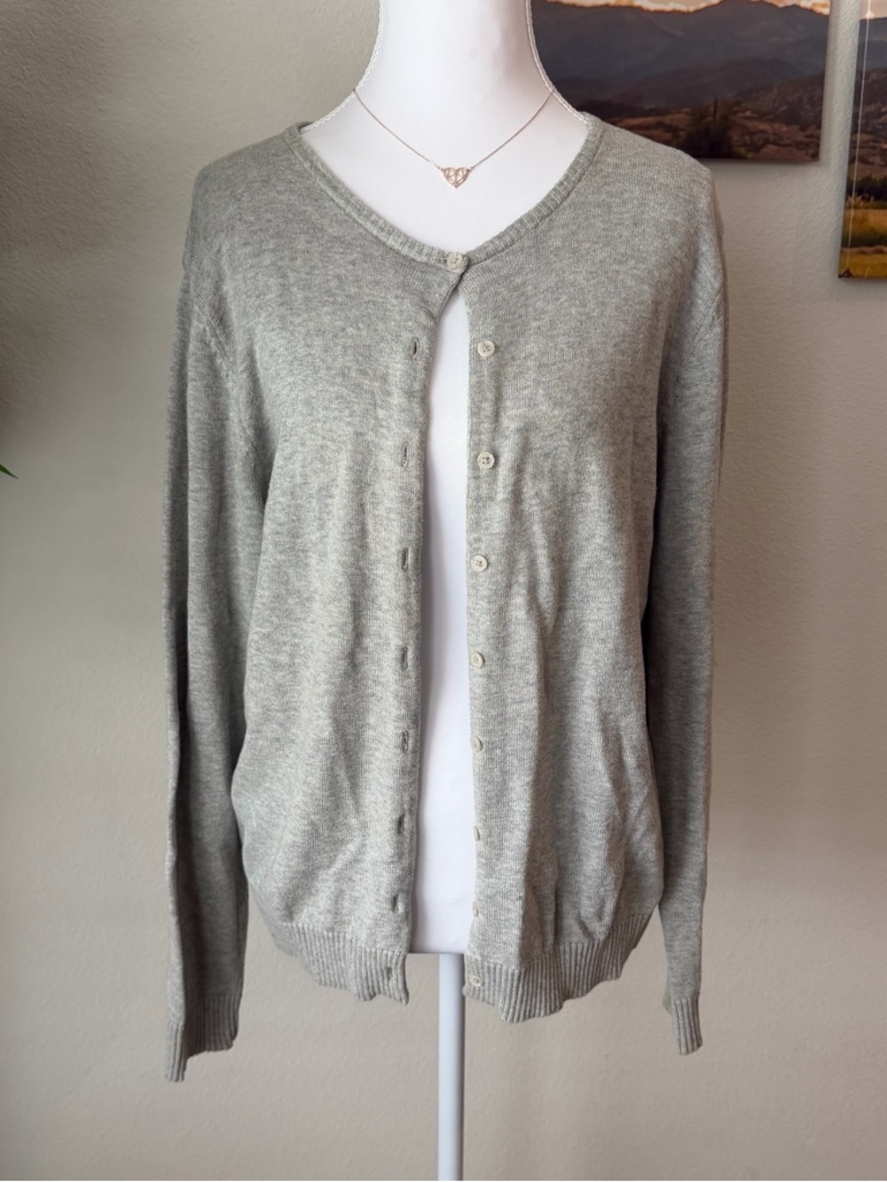 Light Gray V-Neck Button Cardigan Sweater - Women